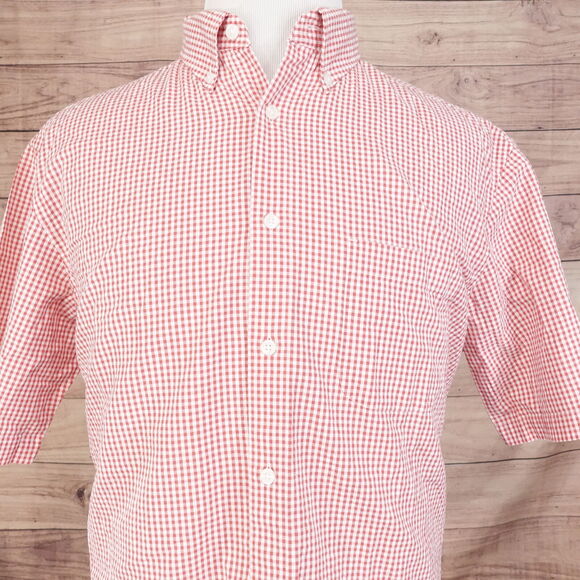 ROUNDTREE & YORKE SHORT SLEEVE RED CHECK BUTTON DOWN SHIRT MENS SIZE L - Picture 1 of 6